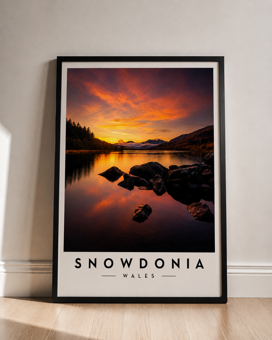 Snowdonia Fine Art Poster — Sunset Lake Landscape Print (Wales) - Snowdonia Travel Poster