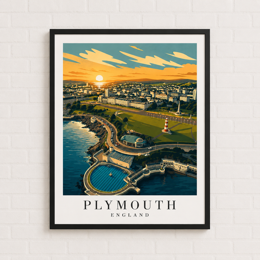 Plymouth Hoe England Vintage Travel Poster - Rolled Wall Art