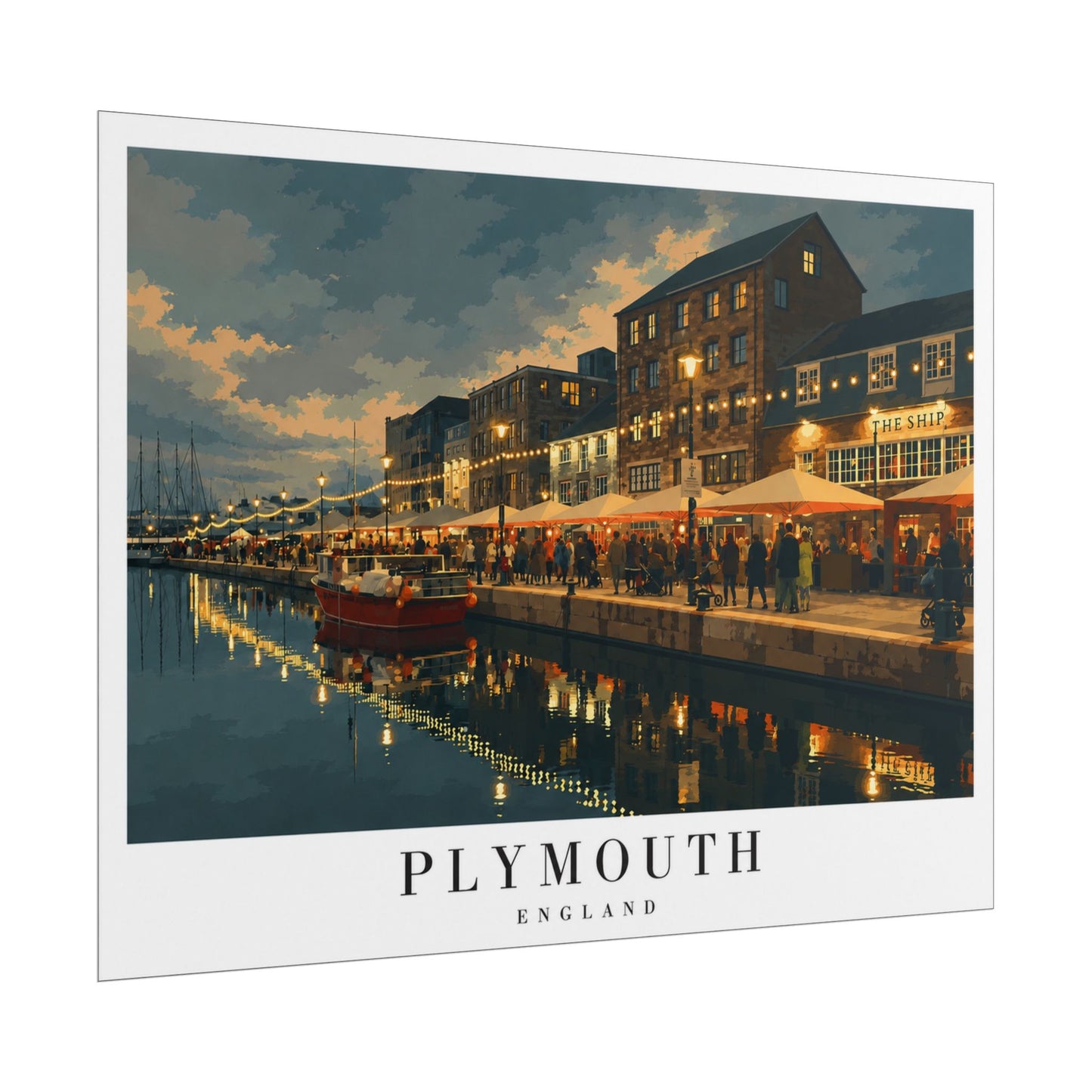 Plymouth Barbican Harbor Nightscape Poster — Rolled Travel Print