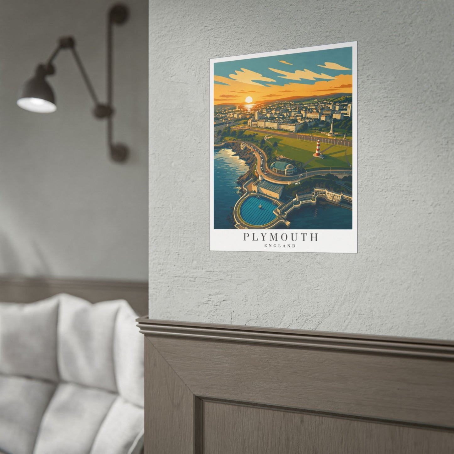 Plymouth Hoe England Vintage Travel Poster - Rolled Wall Art