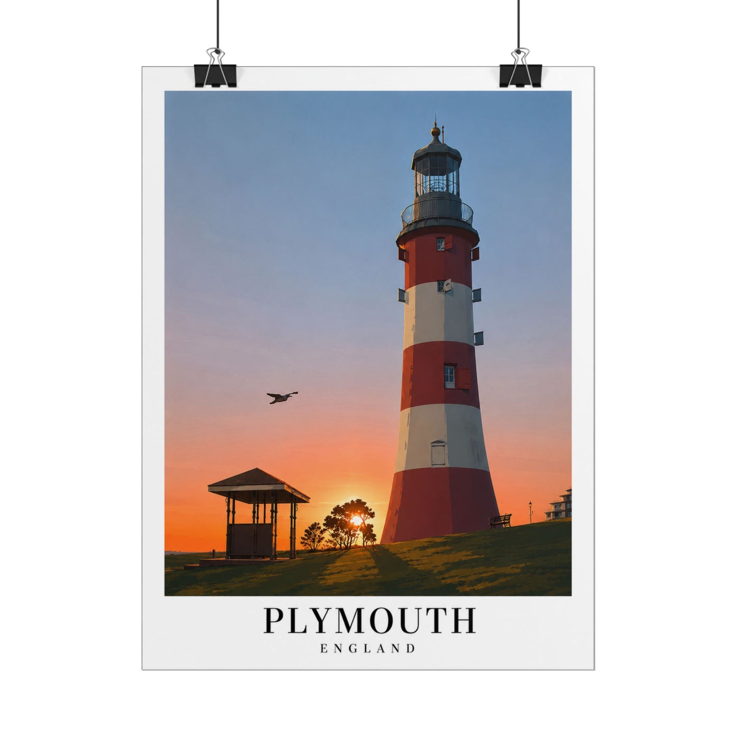 Plymouth Hoe Smeatons Tower Rolled Poster — Coastal Travel Wall Art