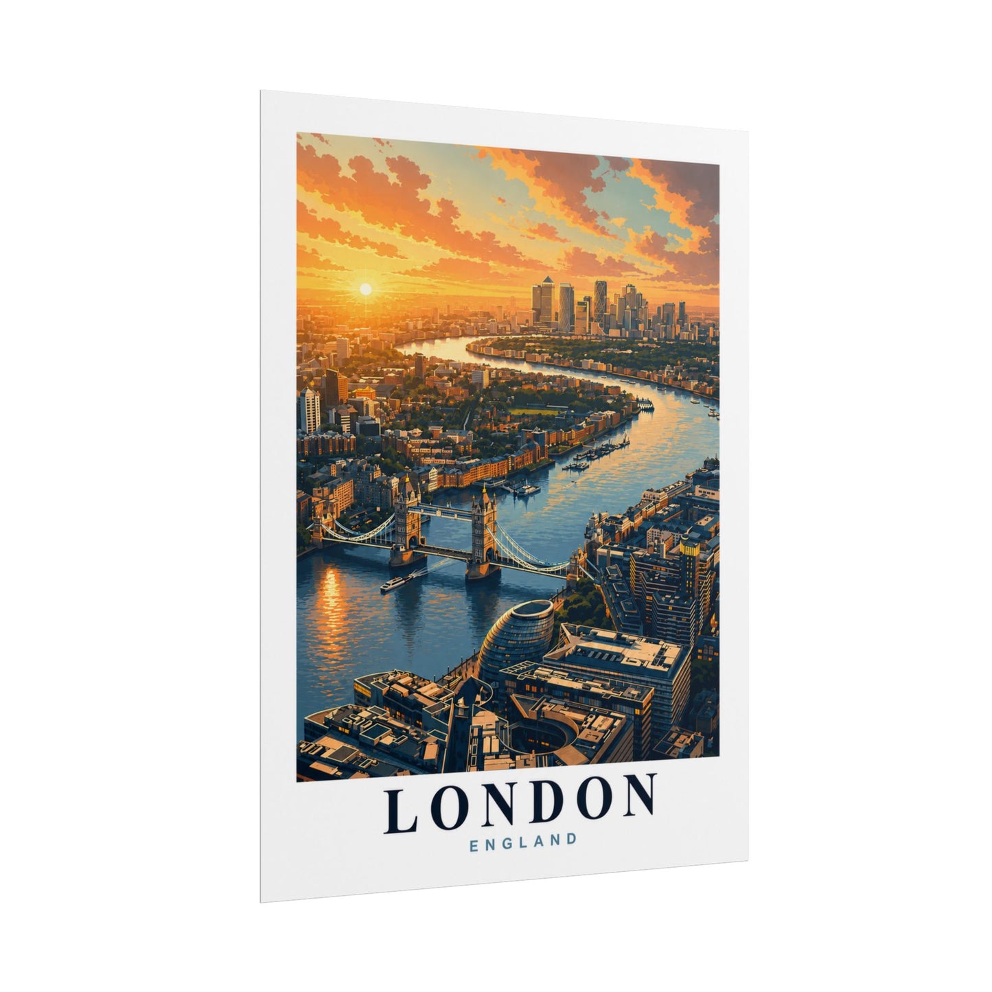 London Aerial Sunset Rolled Poster — Vintage Travel Print