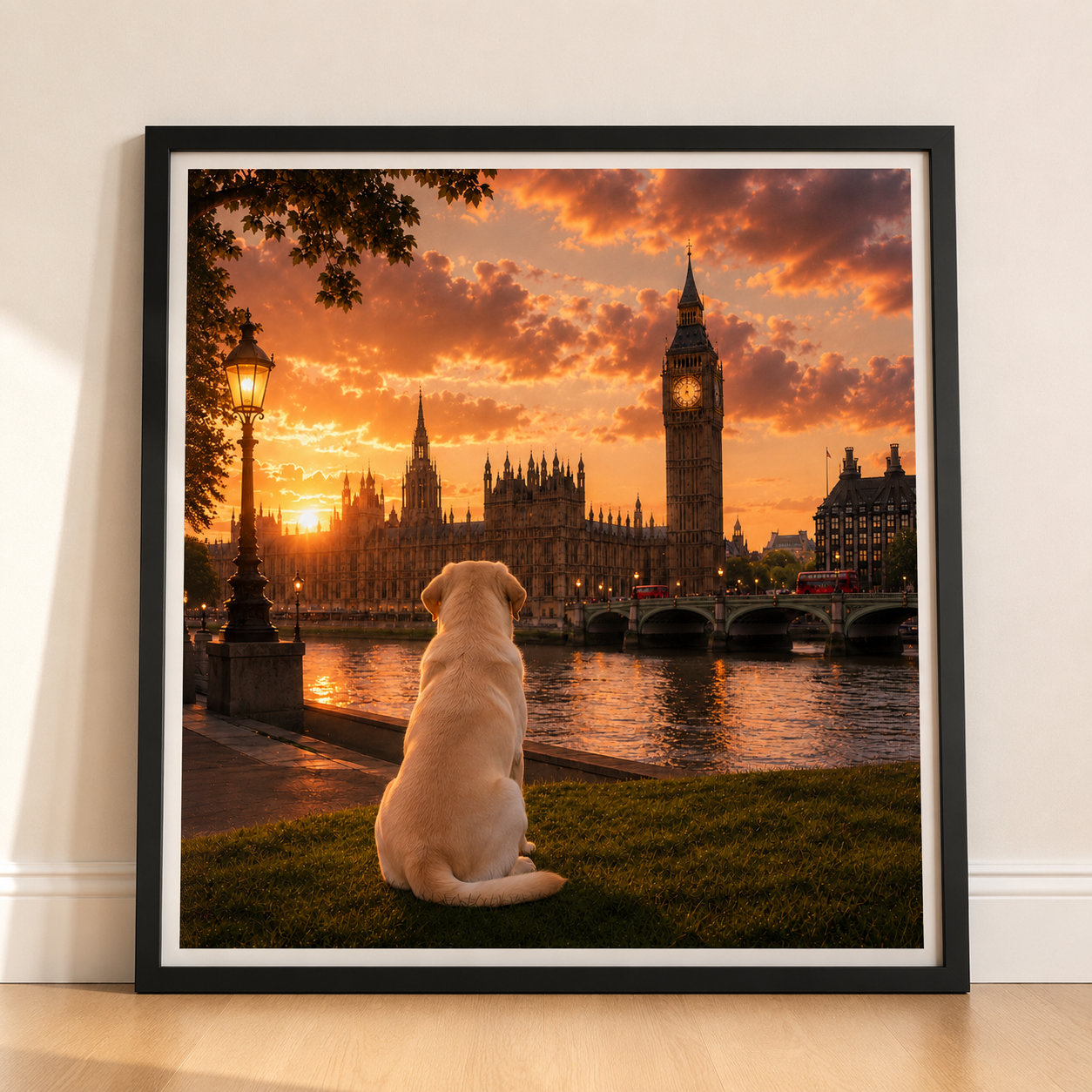 Labrador In London - Labrodor Print - London Travel print - Sunset in London Fine Art Poster - Labrador Dog by Big Ben
