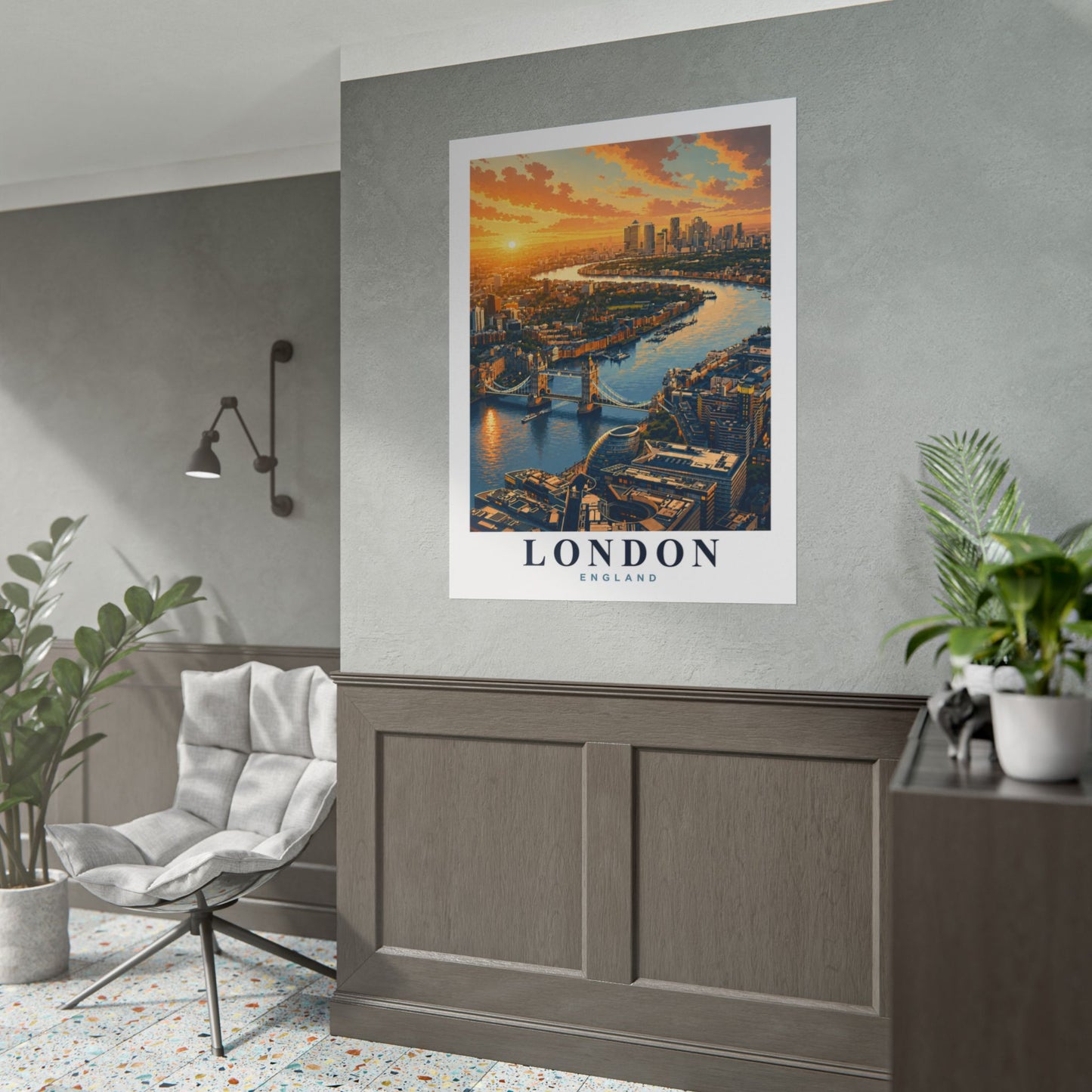 London Aerial Sunset Rolled Poster — Vintage Travel Print