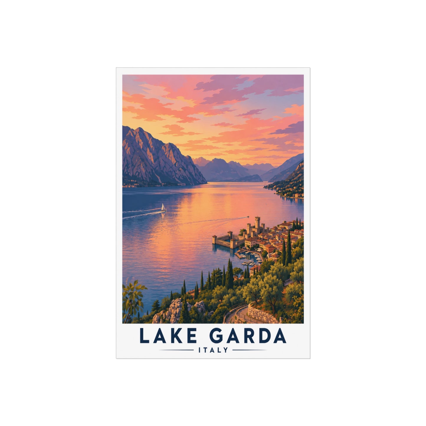 Lake Garda Fine Art Poster — Italy Travel Print, Sunset Landscape Wall Art - Lake Garda Travel Poster