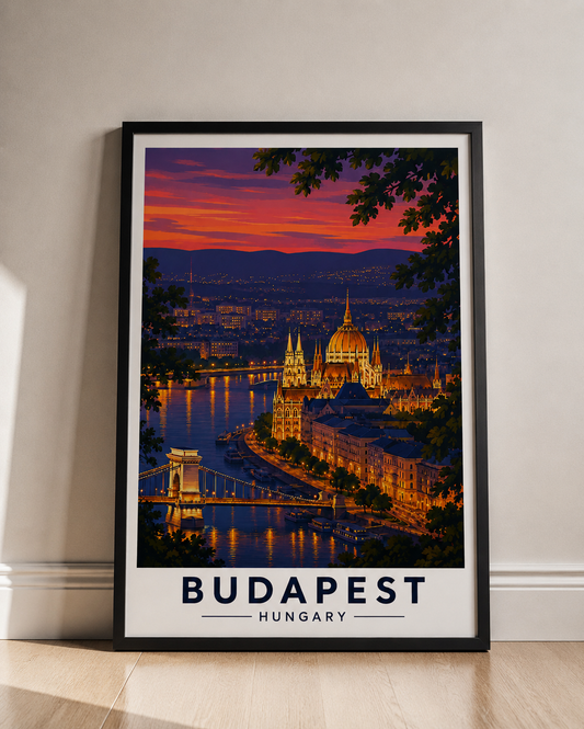Budapest Fine Art Poster - Vintage Travel Print of Hungarian Parliament at Sunset - Budapest Travel Poster
