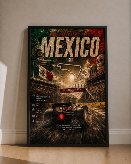 Mexico City Racing Poster - Vintage Formula 1 Fine Art Print - Mexico Track Map Poster