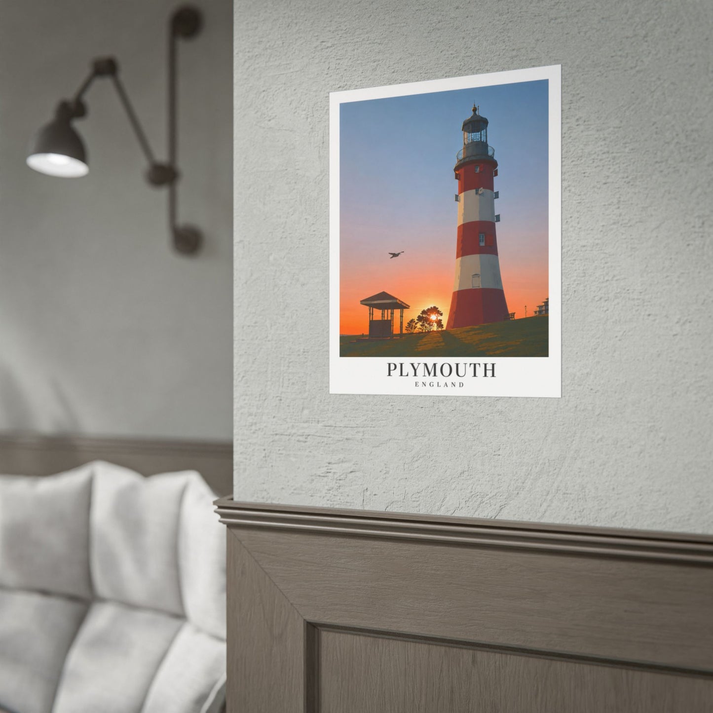 Plymouth Hoe Smeatons Tower Rolled Poster — Coastal Travel Wall Art