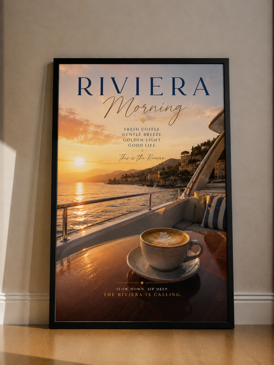 Riviera Morning Fine Art Poster — Coastal Sunrise Coffee Wall Art