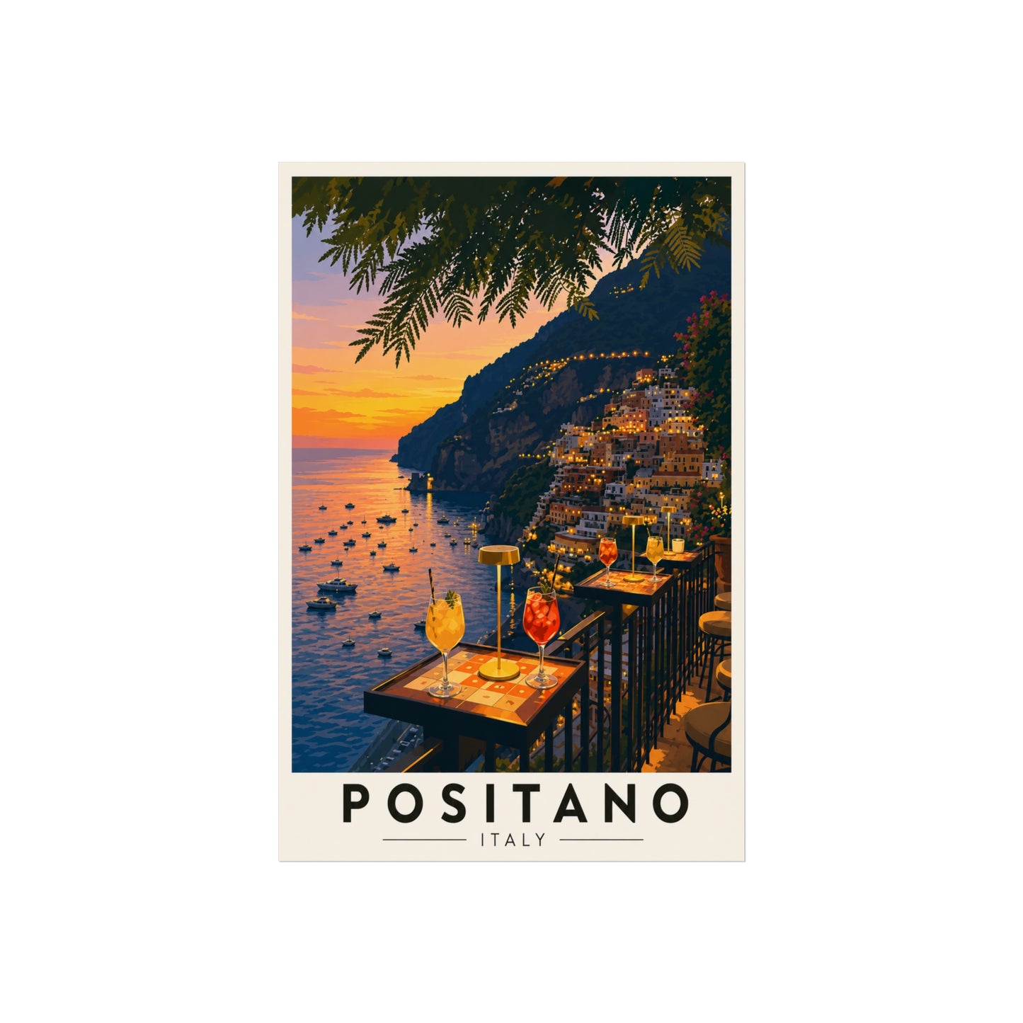Positano Italy Fine Art Poster — Sunset Coastal Travel Print - Positano Travel Poster