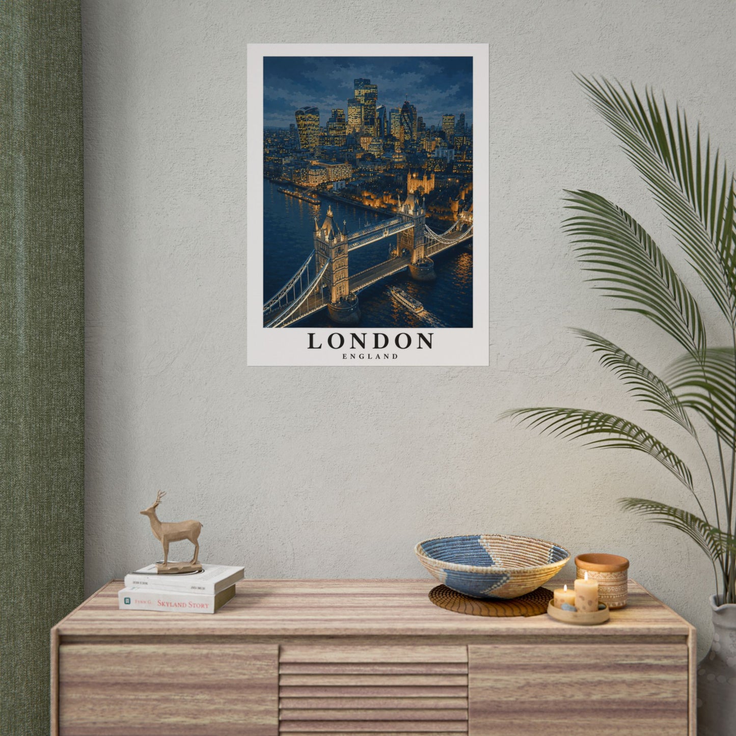 London Cityscape Poster — Tower Bridge Night Skyline Rolled Art Print