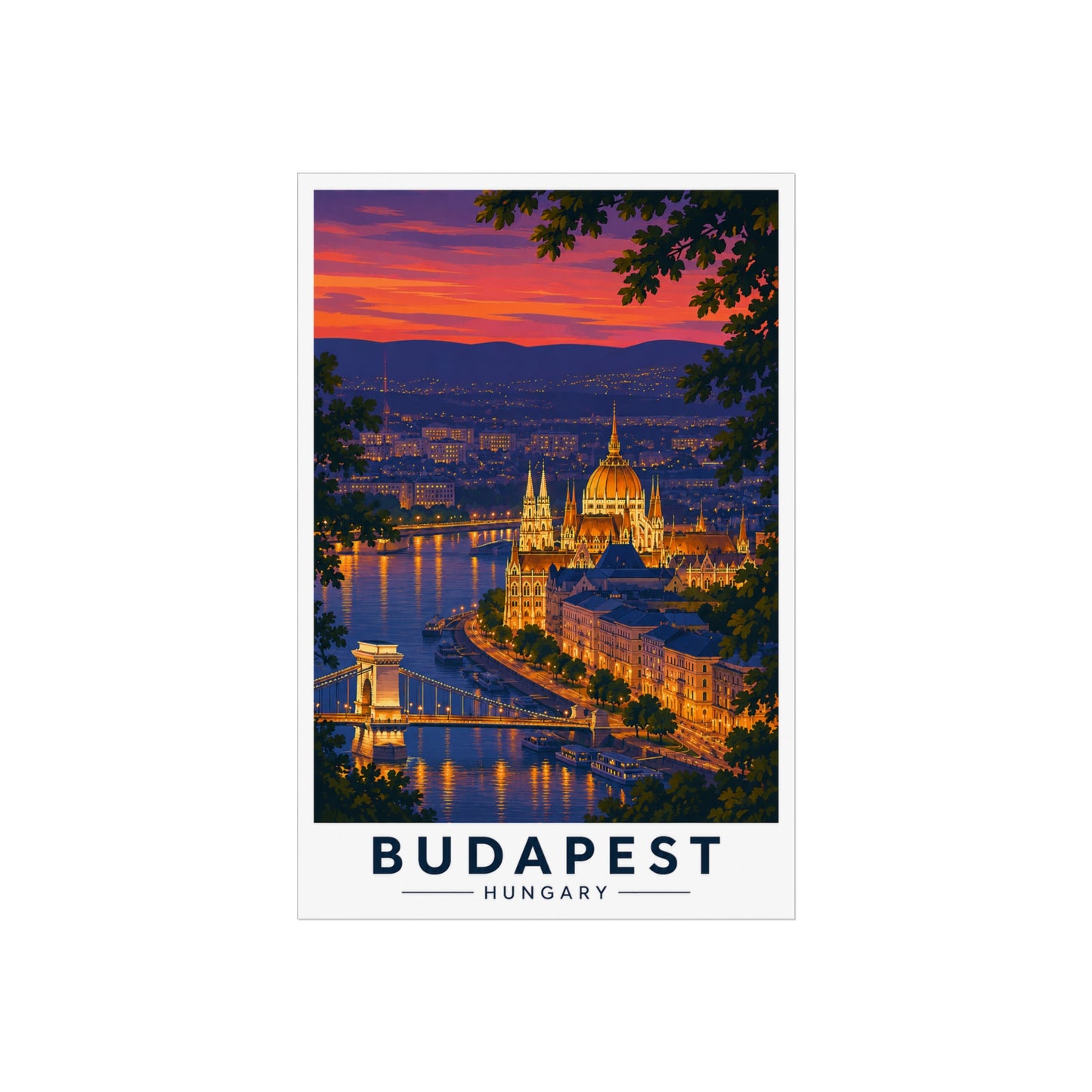 Budapest Fine Art Poster - Vintage Travel Print of Hungarian Parliament at Sunset - Budapest Travel Poster