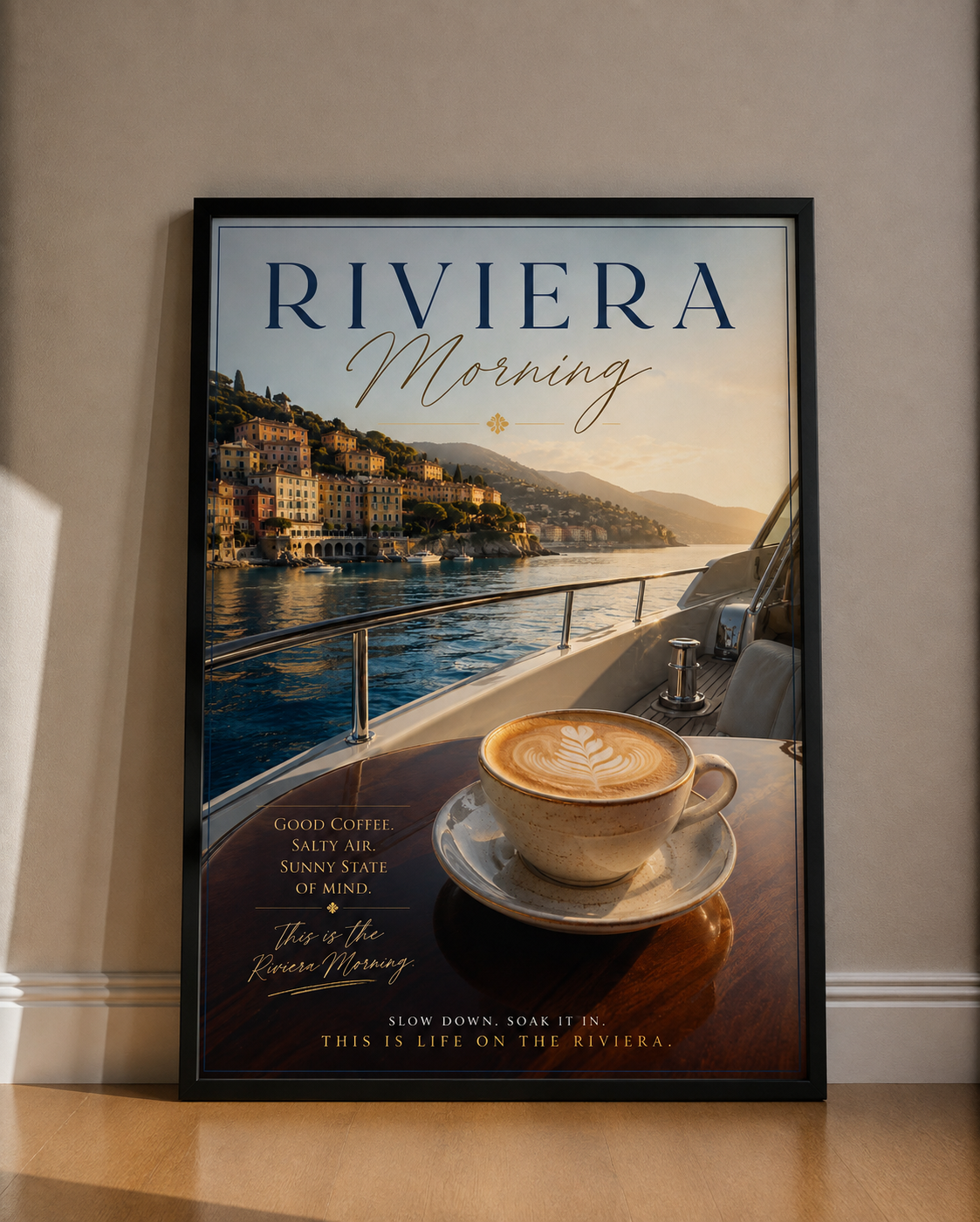 Riviera Morning Fine Art Poster – Coastal Coffee Seaside Print