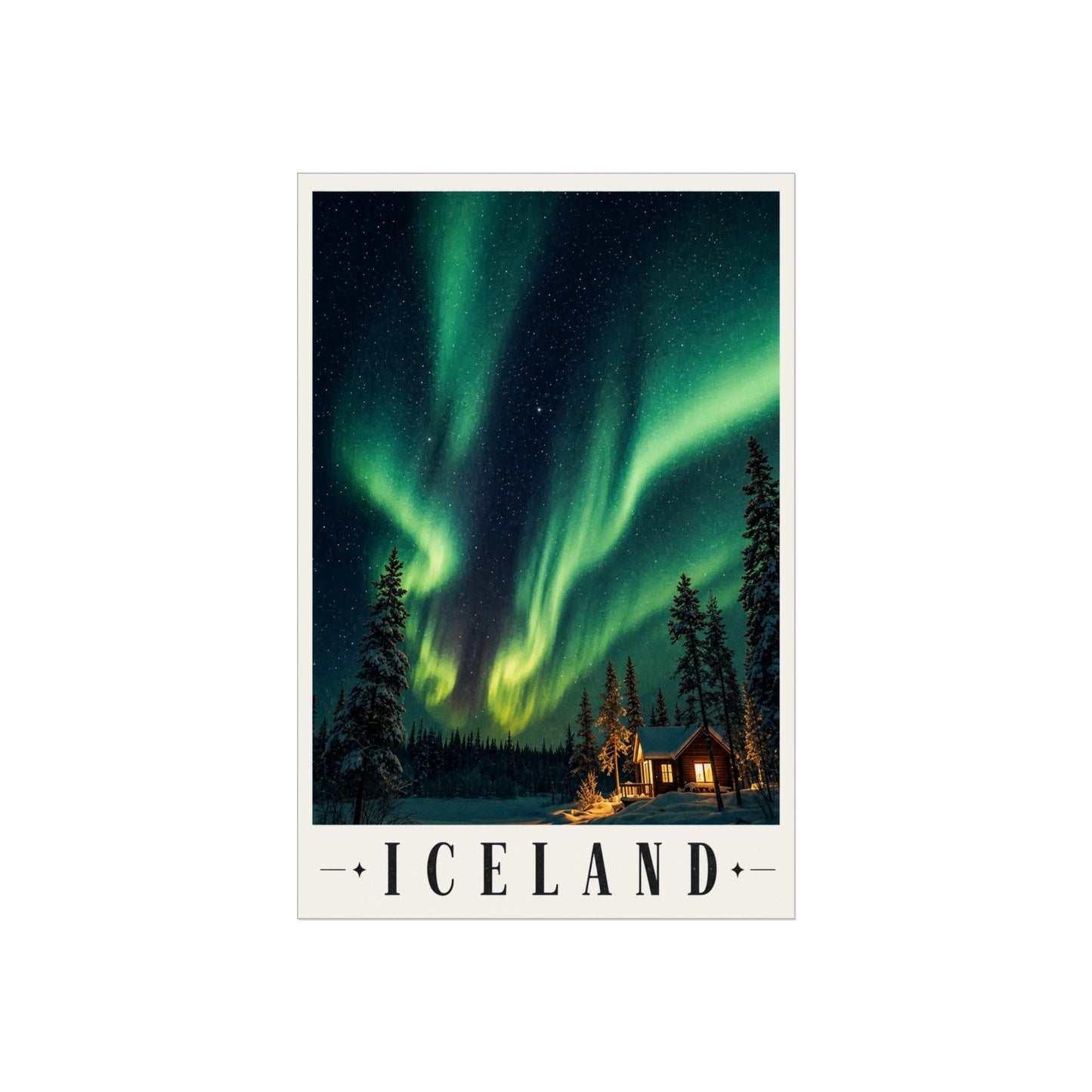 Iceland Aurora Fine Art Poster — Northern Lights Landscape Wall Art - Iceland Travel Poster