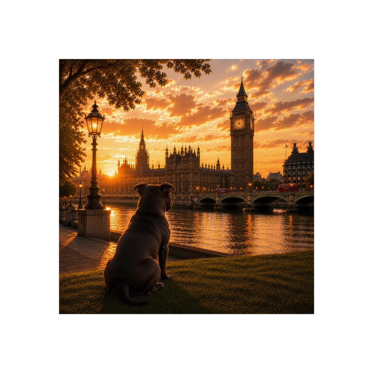 Staffordshire Terrier In London - Staffordshire Terrier Print - London Travel print - Sunset in London Fine Art Poster - Staffordshire Terrier by Big Ben