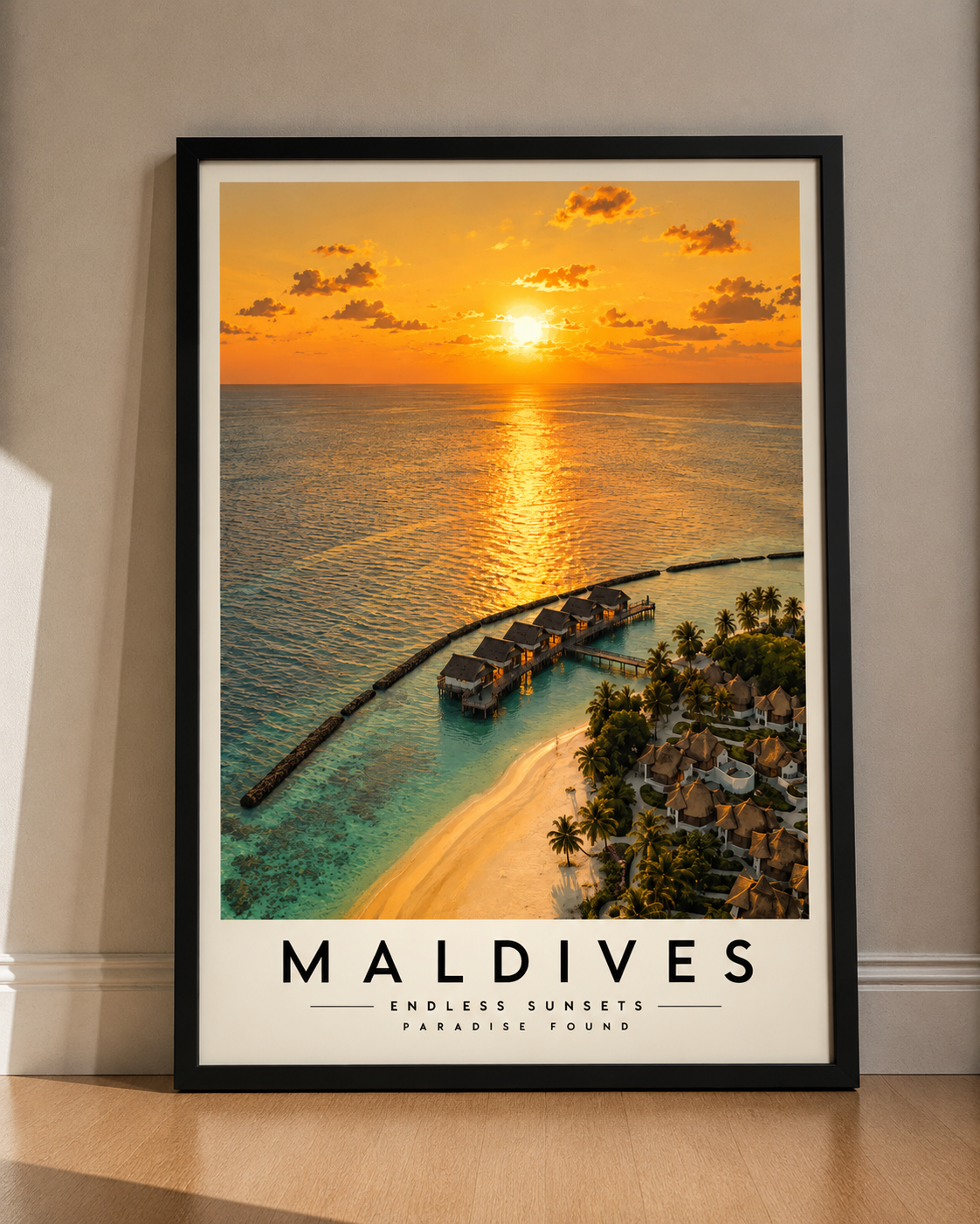 Maldives Sunset Fine Art Poster — Tropical Beach Travel Wall Art - Maldives Travel Poster