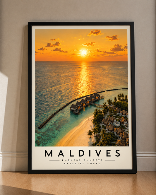 Maldives Sunset Fine Art Poster — Tropical Beach Travel Wall Art - Maldives Travel Poster