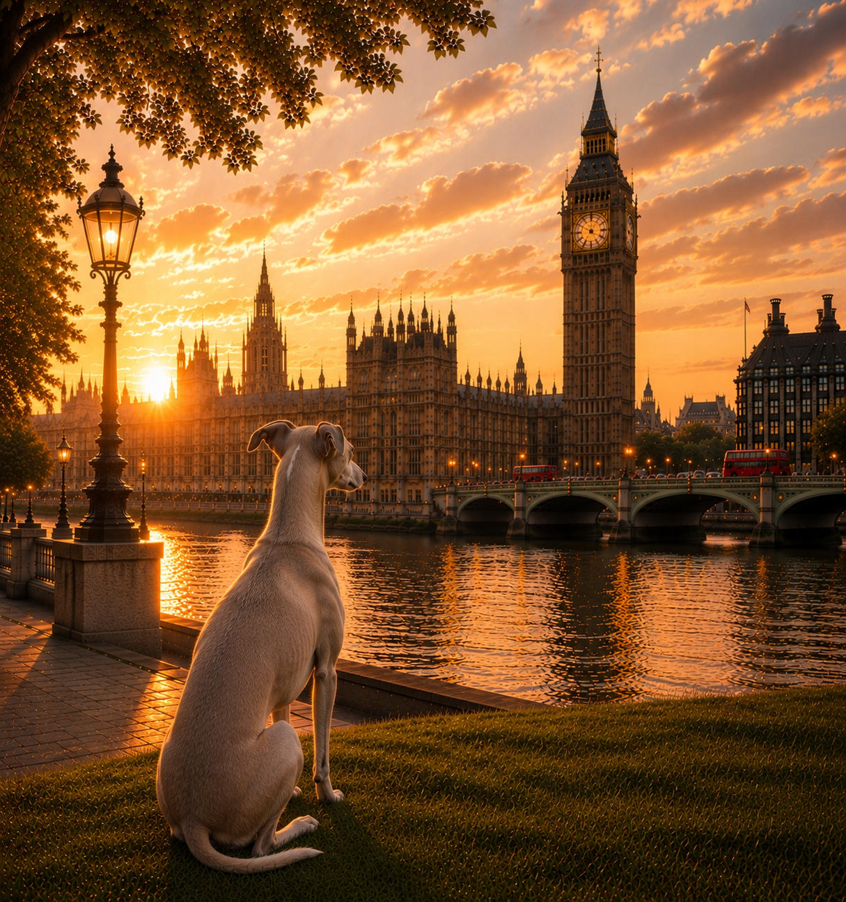 Whippet In London - Whippet Print - London Travel print - Sunset in London Fine Art Poster - Whippet by Big Ben