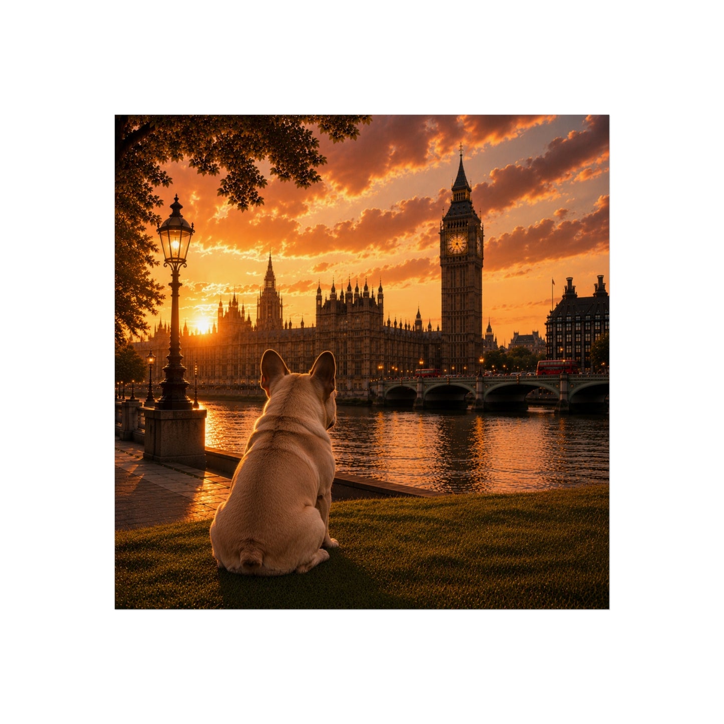 French Bulldog In London - French Bulldog Print - London Travel print - Sunset in London Fine Art Poster - French Bulldog Dog by Big Ben