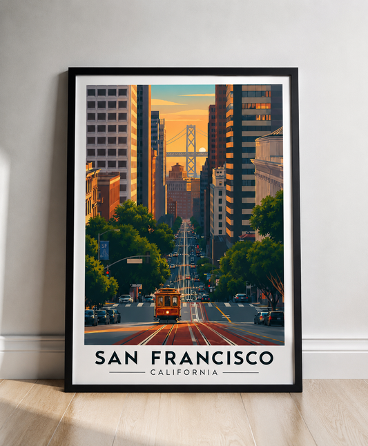 San Francisco Fine Art Poster - Golden Gate Cable Car Cityscape - San Francisco Travel Poster