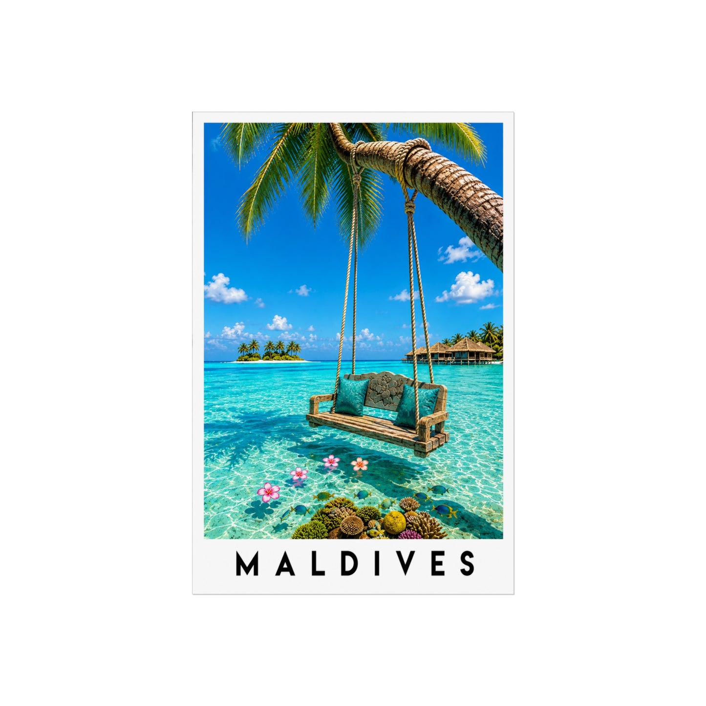 Maldives Beach Poster — Tropical Swing Fine Art Print - Maldives Travel Poster