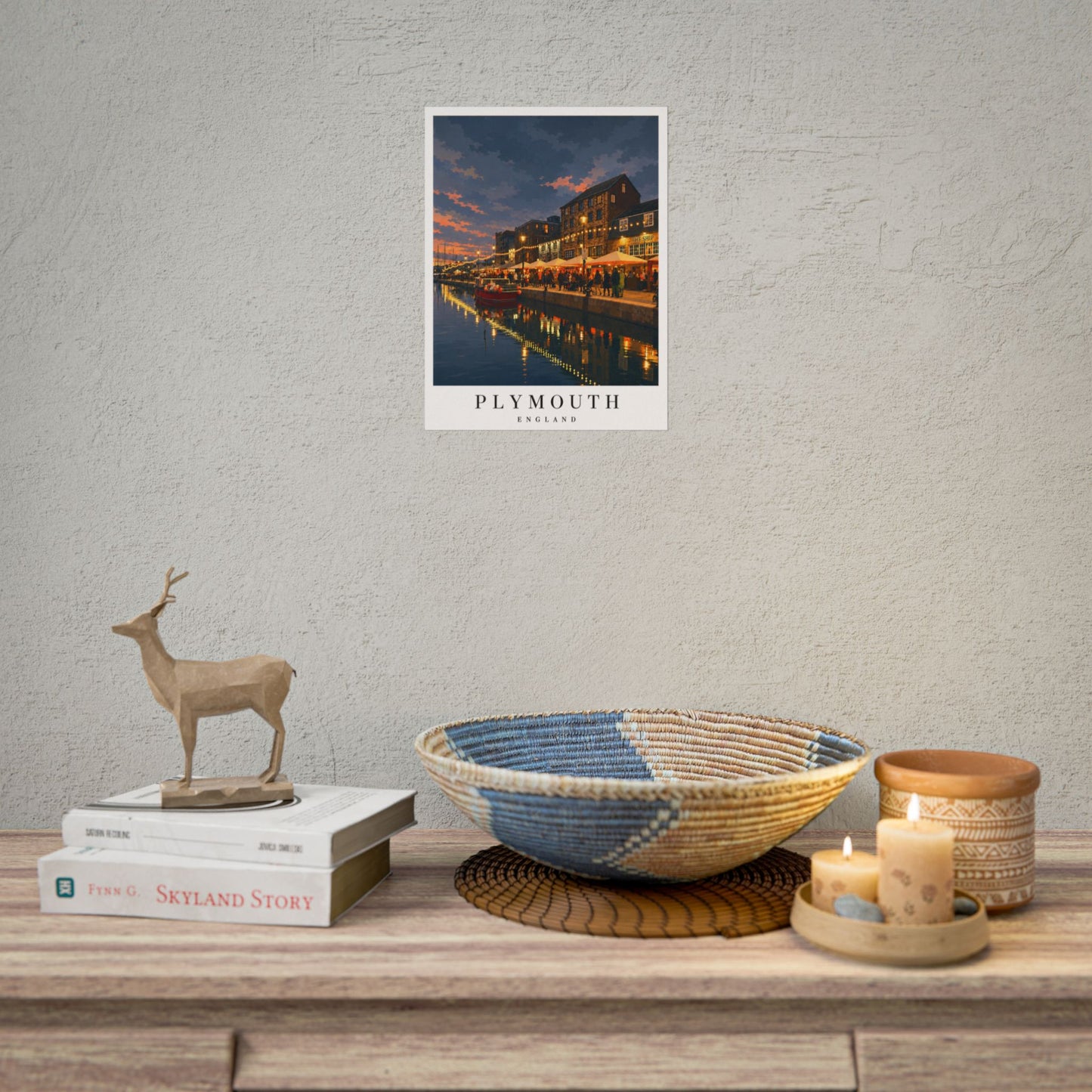 Plymouth Barbican England Harbour Poster — Rolled Travel Wall Art, Coastal Evening Waterfront Print