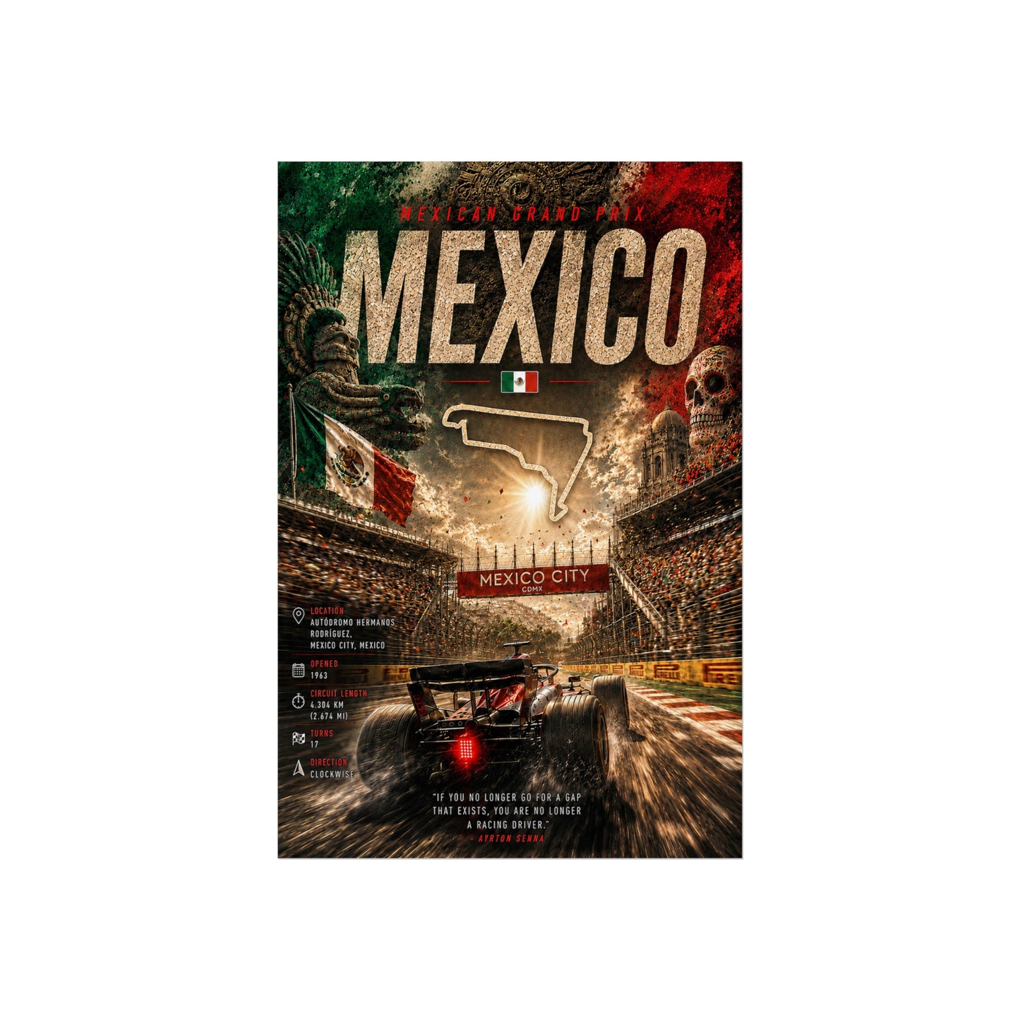 Mexico City Racing Poster - Vintage Formula 1 Fine Art Print - Mexico Track Map Poster