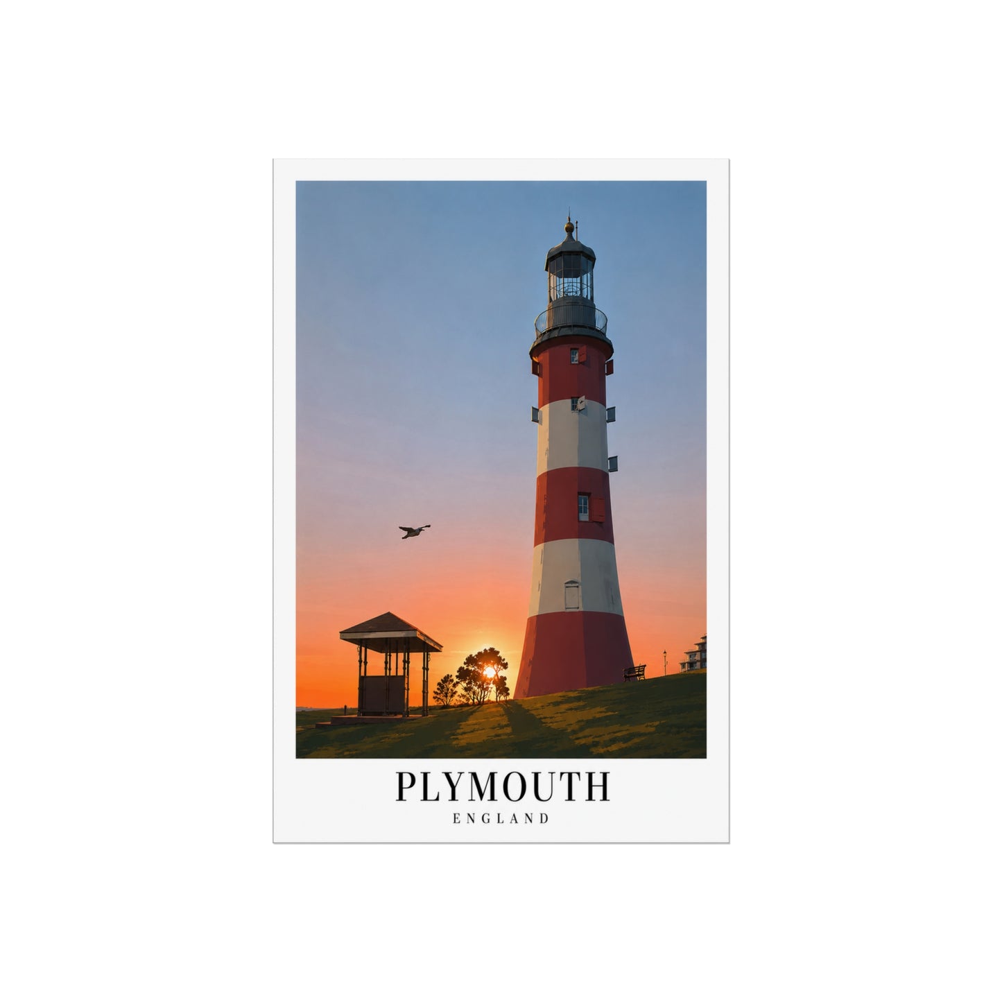 Plymouth Lighthouse Fine Art Poster — Coastal Travel Print - Plymouth Travel Poster