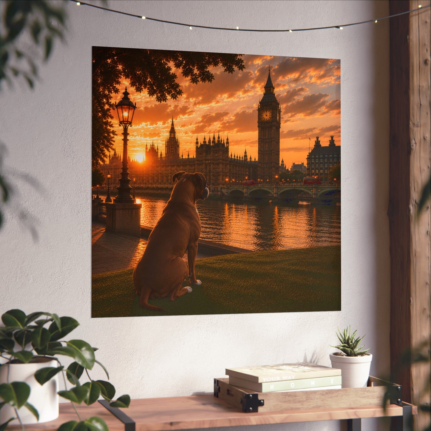 Boxer Dog In London - Boxer Dog Print - London Travel print - Sunset in London Fine Art Poster - Boxer Dog by Big Ben