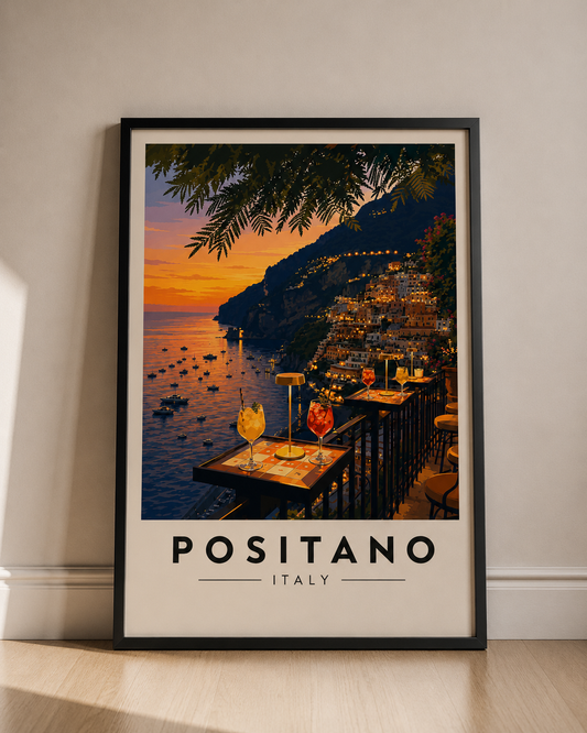Positano Italy Fine Art Poster — Sunset Coastal Travel Print - Positano Travel Poster