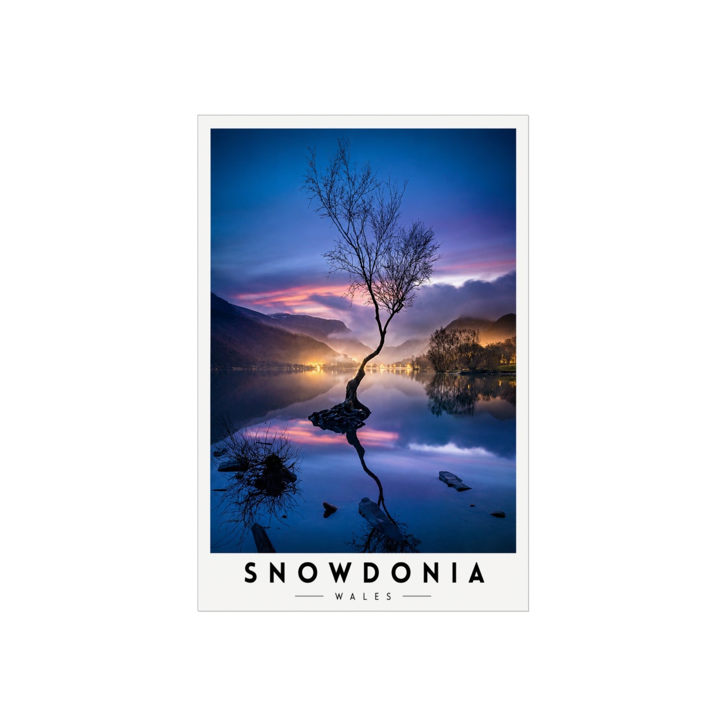 Snowdonia Wales Fine Art Poster — Lone Tree Lake Landscape Print - Snowdonia Travel Poster