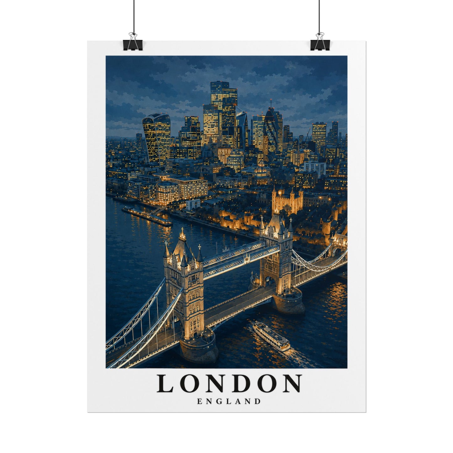 London Cityscape Poster — Tower Bridge Night Skyline Rolled Art Print