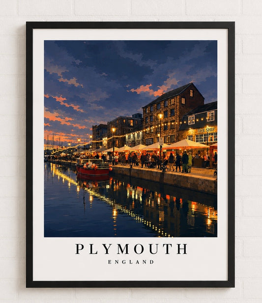 Plymouth England Fine Art Poster — Coastal Harbor Sunset Travel Print - Plymouth Travel Poster