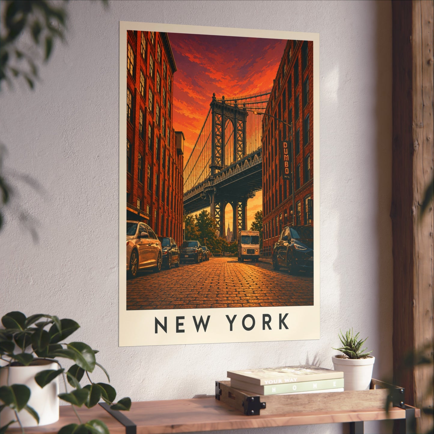 New York Sunset Fine Art Poster — Vintage Brooklyn Bridge Cityscape - New York Travel Poster