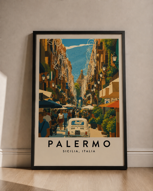 Palermo Travel Art Poster — Vintage Sicily Street Print - Palermo Travel Poster
