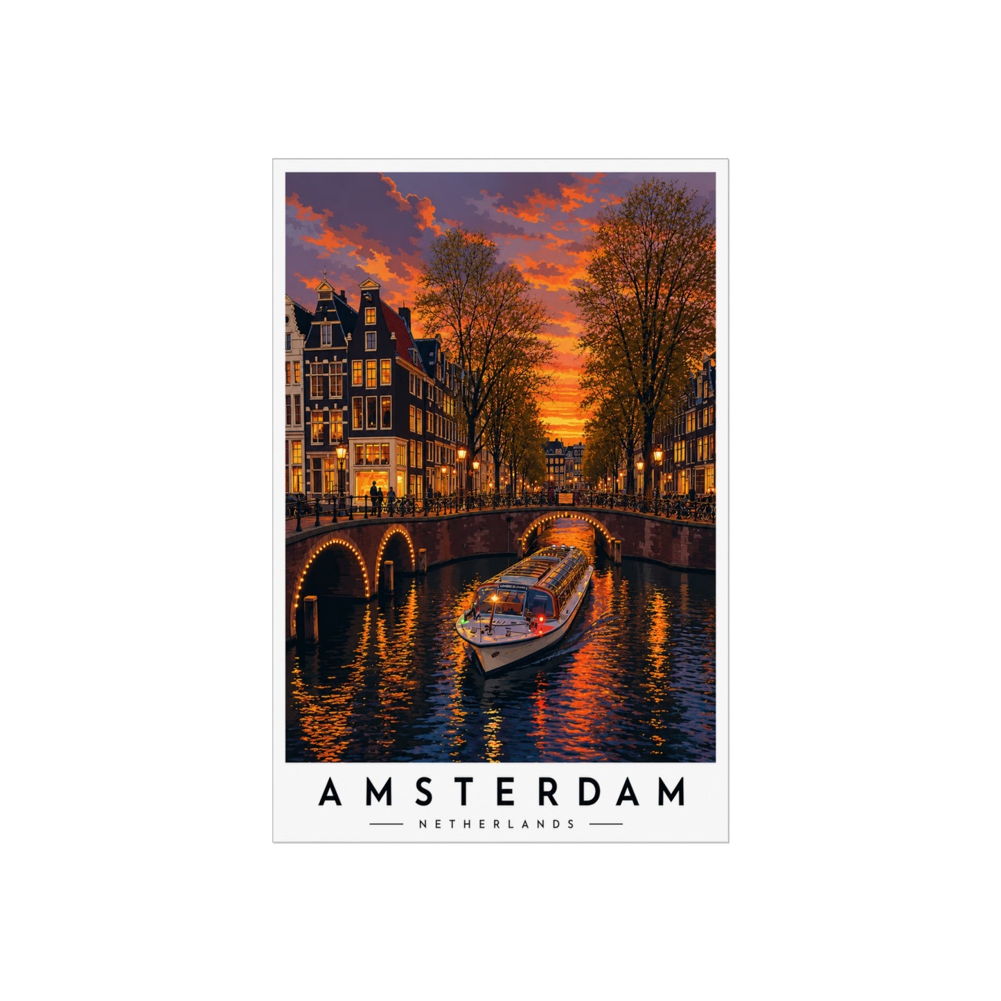 Amsterdam Canal Sunset Fine Art Poster - Amsterdam Travel Poster