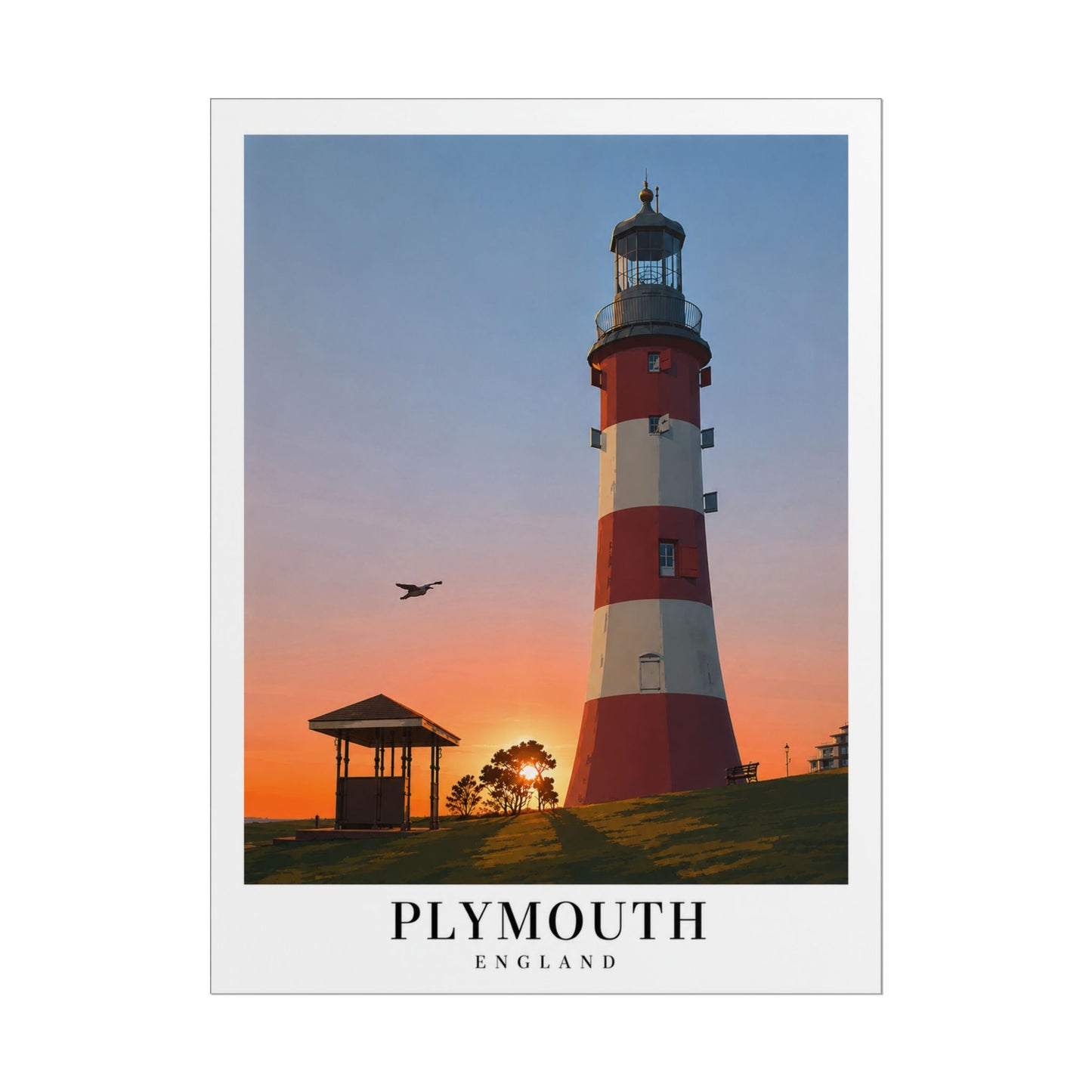 Plymouth Hoe Smeatons Tower Rolled Poster — Coastal Travel Wall Art