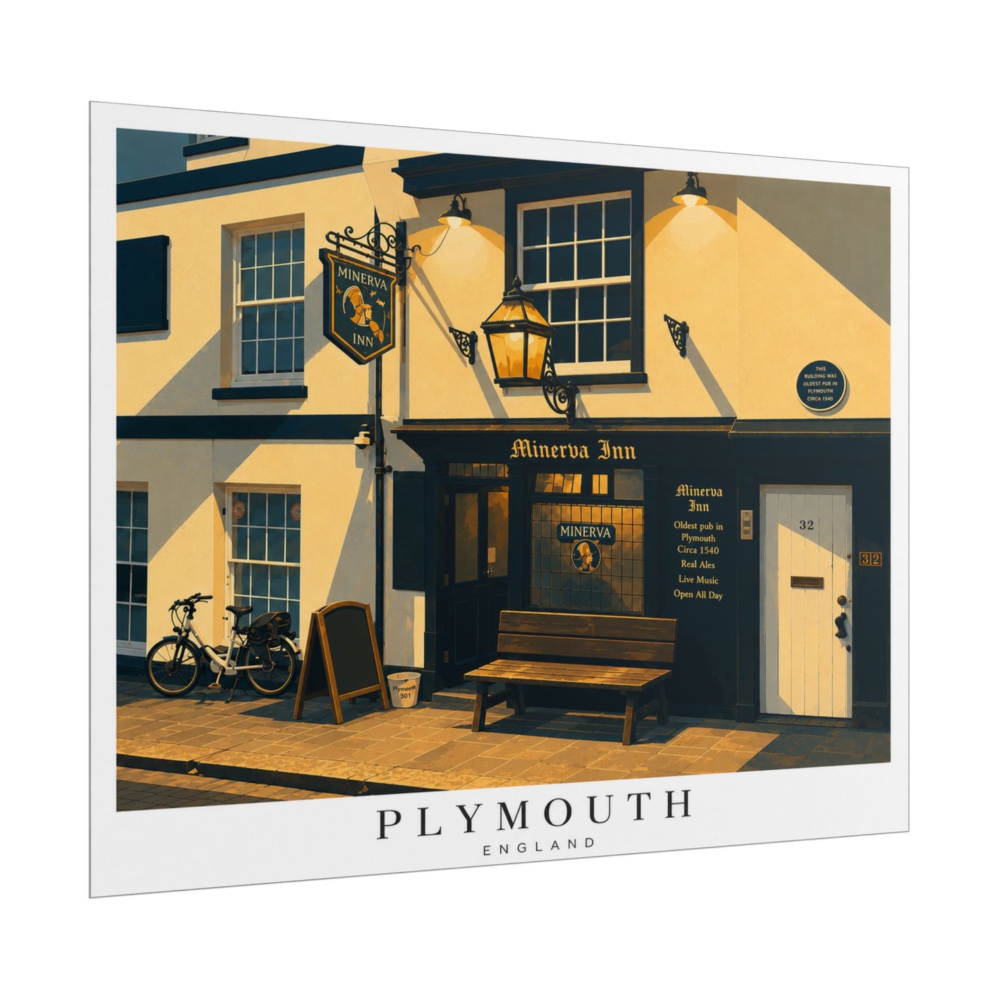 Minerva Inn Plymouth England Rolled Poster — Minerva Inn Vintage Street Scene