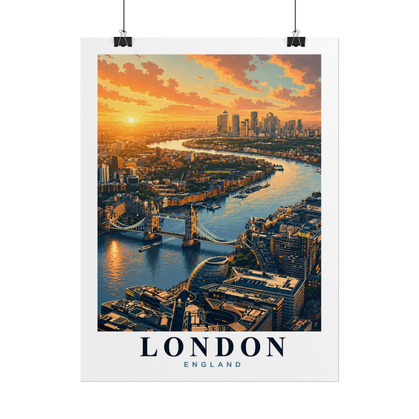 London Aerial Sunset Rolled Poster — Vintage Travel Print