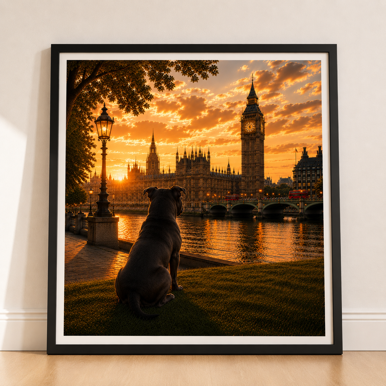 Staffordshire Terrier In London - Staffordshire Terrier Print - London Travel print - Sunset in London Fine Art Poster - Staffordshire Terrier by Big Ben