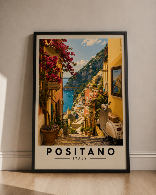 Positano Italy Travel Poster — Scenic Amalfi Coast Fine Art Print - Positano Travel Poster