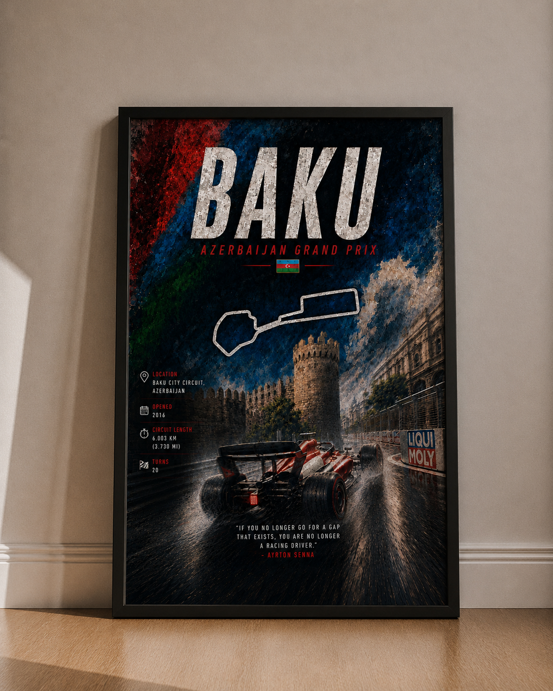 Baku Azerbaijan Grand Prix Fine Art Poster - Race Track Vintage-Style Wall Print - Baku Track Map Poster
