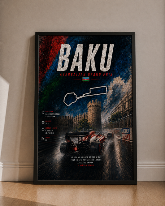 Baku Azerbaijan Grand Prix Fine Art Poster - Race Track Vintage-Style Wall Print - Baku Track Map Poster