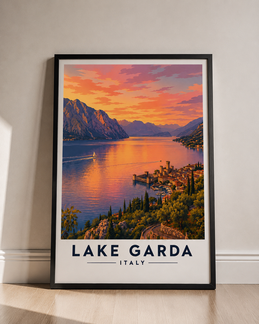 Lake Garda Fine Art Poster — Italy Travel Print, Sunset Landscape Wall Art - Lake Garda Travel Poster