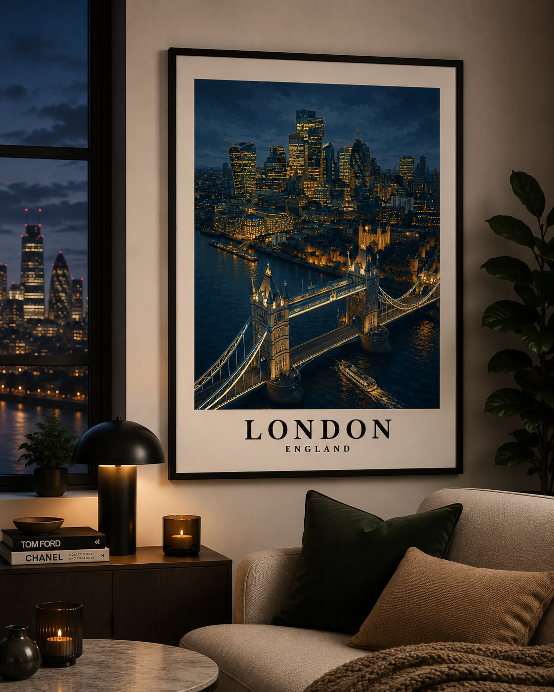 London Cityscape Poster — Tower Bridge Night Skyline Rolled Art Print
