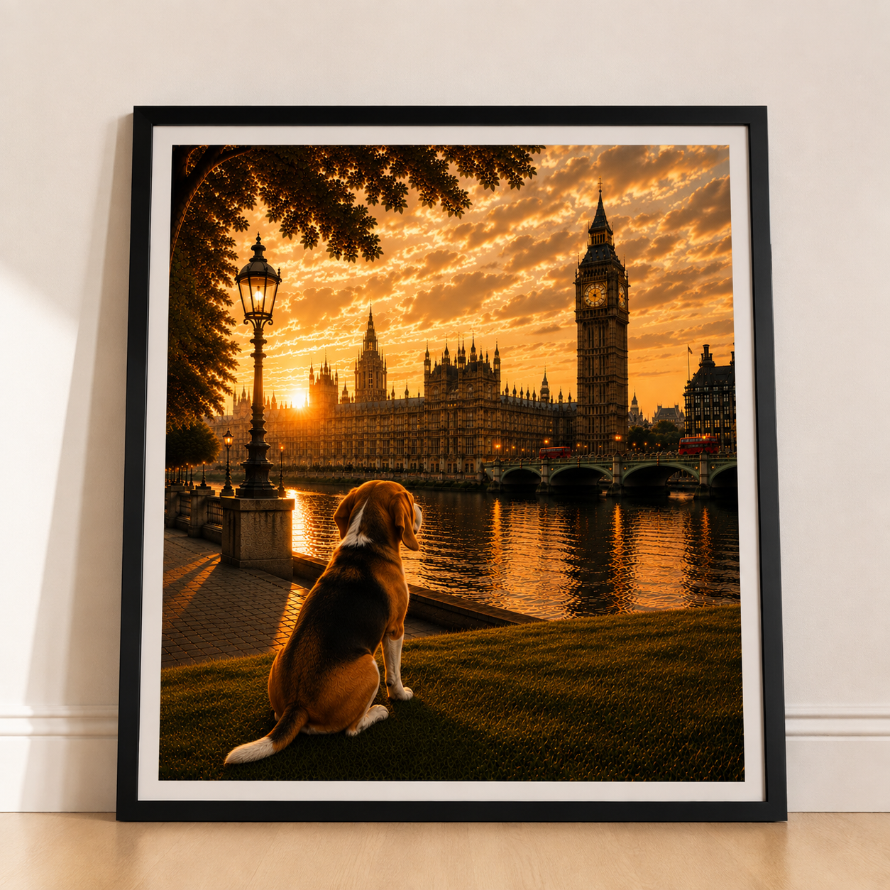 Beagle Dog In London - Beagle Dog  Print - London Travel print - Sunset in London Fine Art Poster - Beagle Dog  by Big Ben
