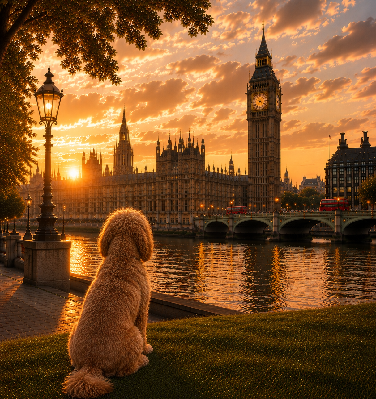 Cockapoo In London - Cockapoo Print - London Travel print - Sunset in London Fine Art Poster - Cockapoo by Big Ben