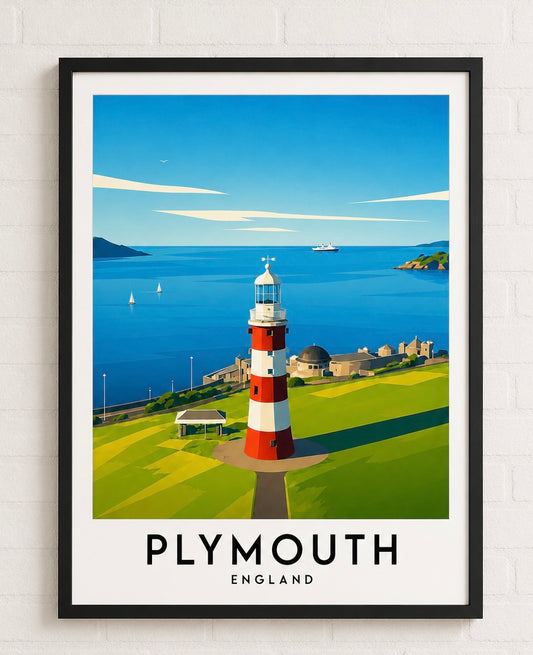Plymouth Lighthouse Fine Art Poster – Vintage Travel Print (Plymouth, England) - Plymouth Travel Poster