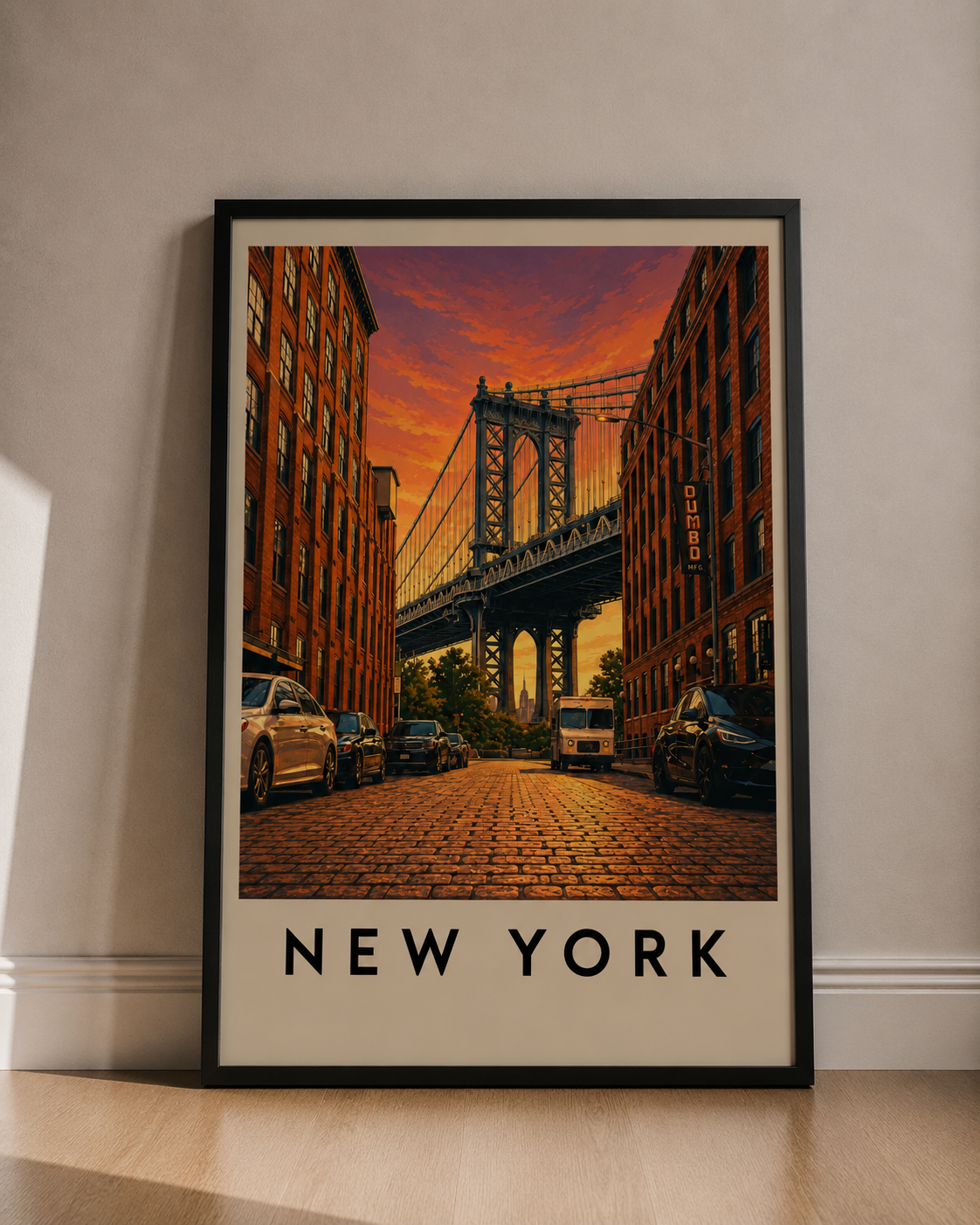 New York Sunset Fine Art Poster — Vintage Brooklyn Bridge Cityscape - New York Travel Poster