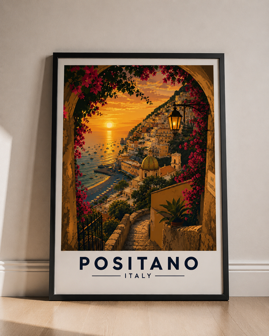 Positano Sunset Fine Art Poster — Italian Coastal Travel Wall Art - Positano Travel Poster